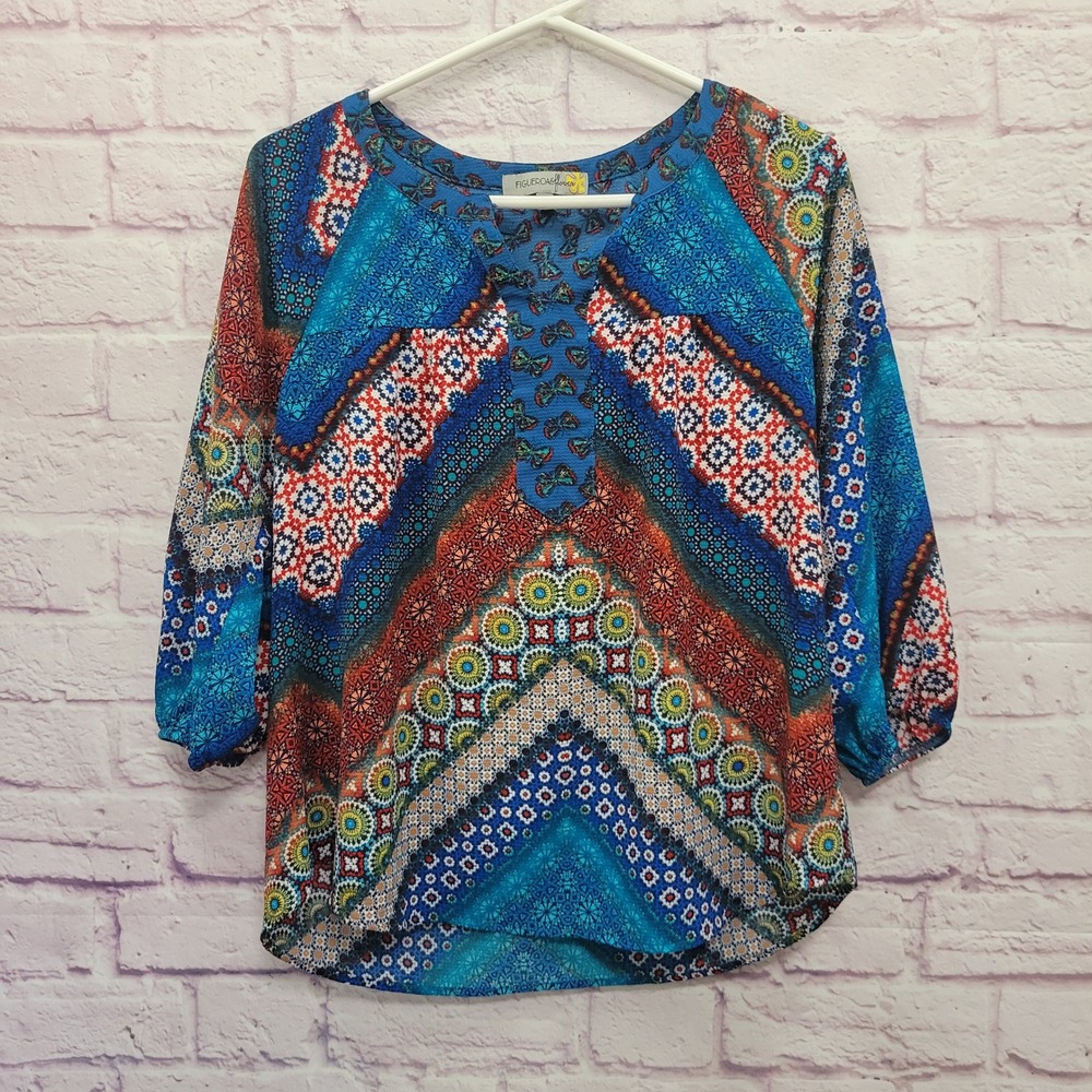 Figueroa & Flower Paisley Patchwork Blouse PL 100% Polyester Boho Peasant Folk